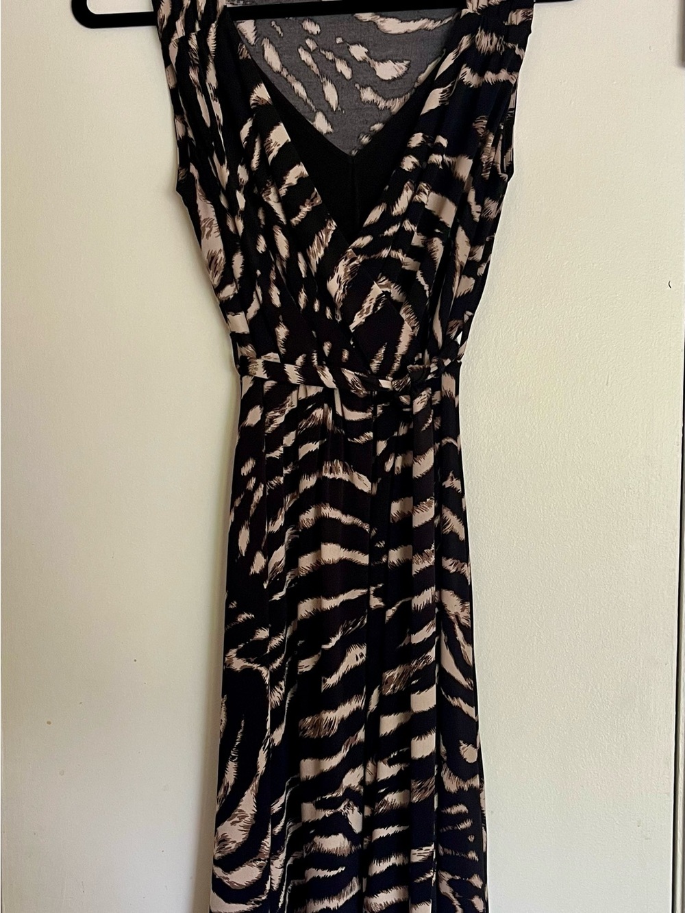 Wallis Black and Beige Print Faux Wrap Dress